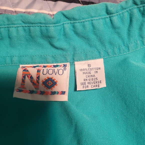 Vintage Nuovo Sz S Aztec Embellished Blue Cotton Cropped Button Up Shirt - Picture 9 of 13